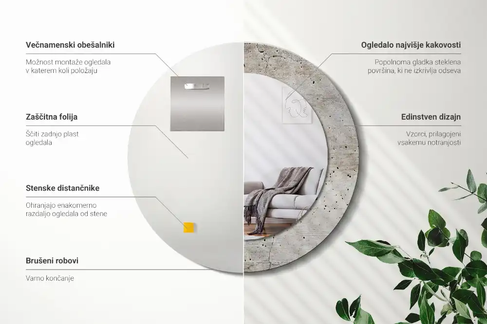 Okroglo stensko okrasno ogledalo Sivi beton