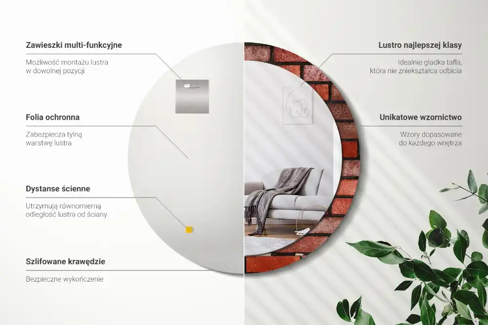 Tiskano okroglo ogledalo Rdeča opeka