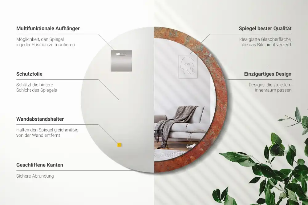 Okroglo okrasno ogledalo Rjasta kovina