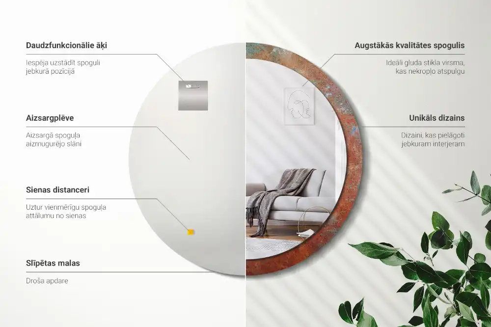 Okroglo okrasno ogledalo Rjasta kovina