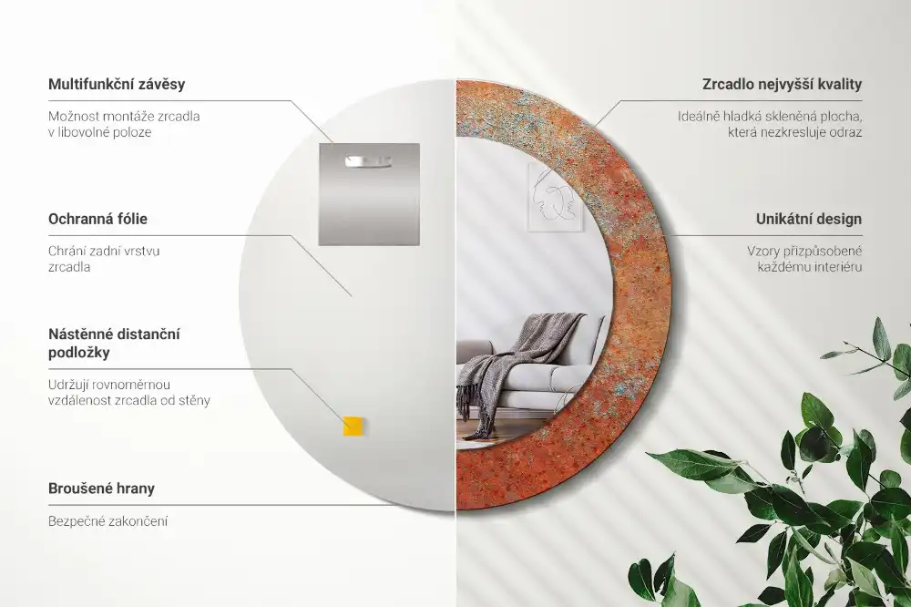 Okroglo okrasno ogledalo Rjasta kovina