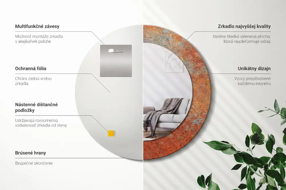 Okroglo okrasno ogledalo Rjasta kovina