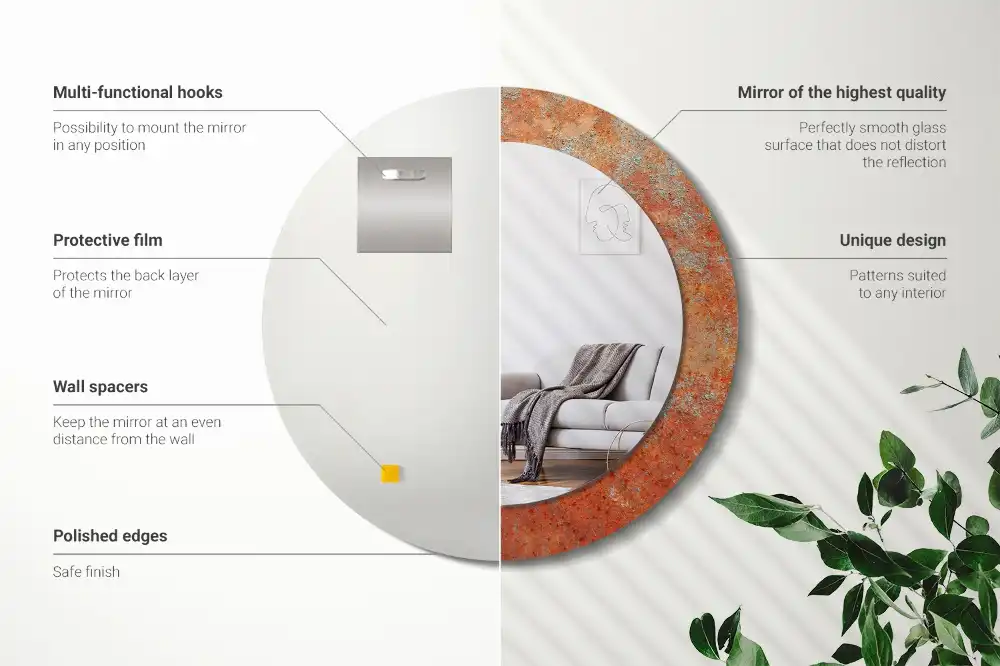 Okroglo okrasno ogledalo Rjasta kovina