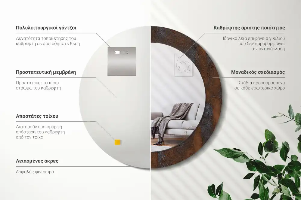 Tiskano okroglo ogledalo Rustikalna kovinska