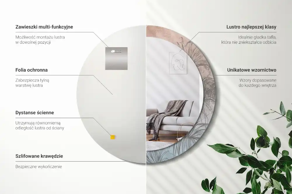 Tiskano okroglo ogledalo Tropsko cvetje