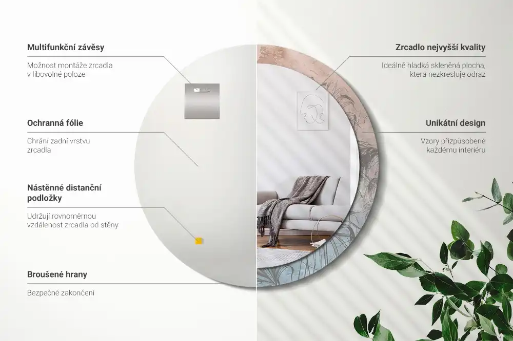 Tiskano okroglo ogledalo Tropsko cvetje