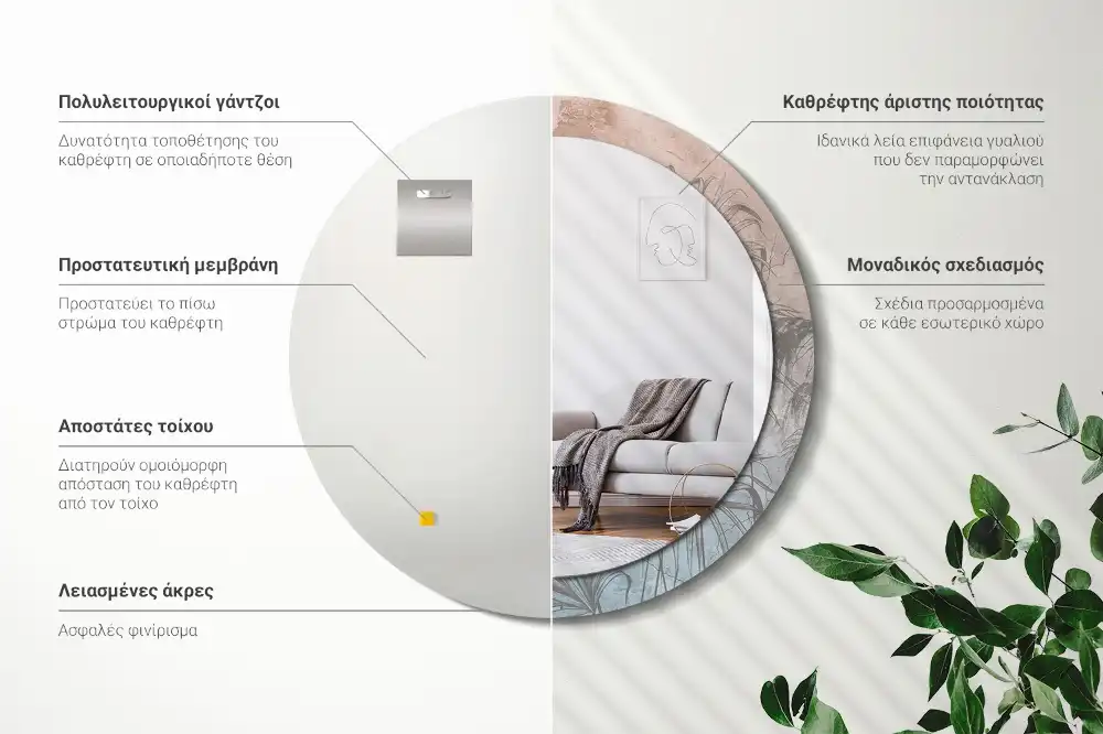 Tiskano okroglo ogledalo Tropsko cvetje