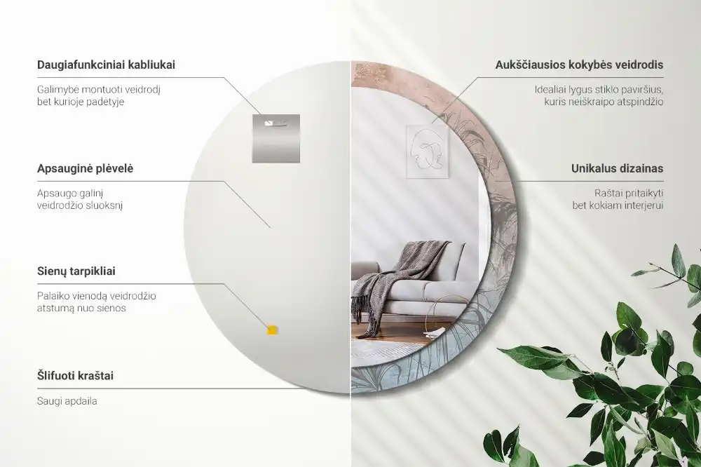 Tiskano okroglo ogledalo Tropsko cvetje