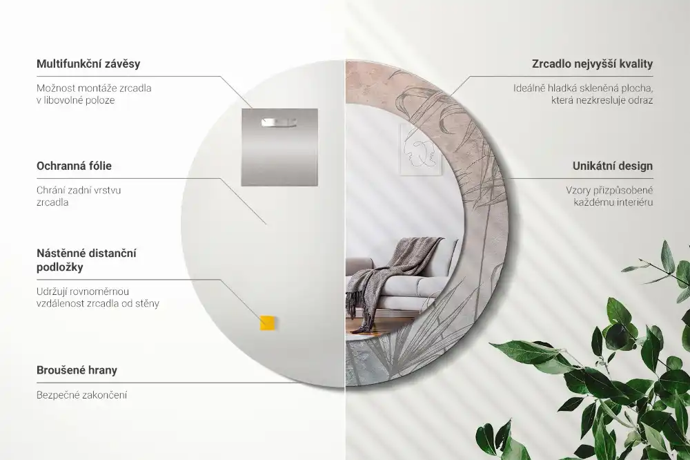 Tiskano okroglo ogledalo Tropsko cvetje