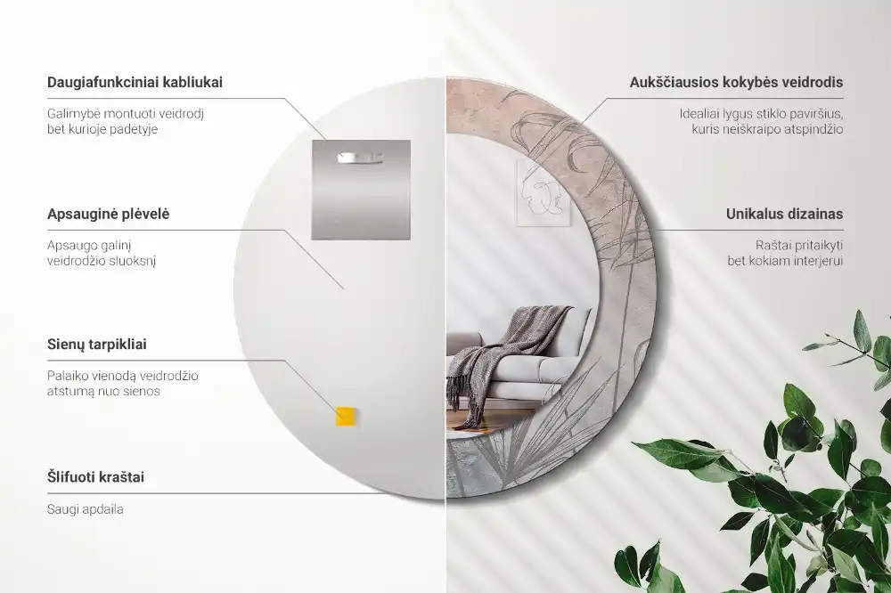 Tiskano okroglo ogledalo Tropsko cvetje