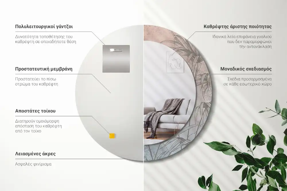 Tiskano okroglo ogledalo Tropsko cvetje