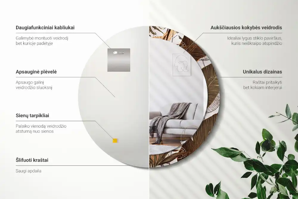 Okroglo okrasno ogledalo Palmovi listi