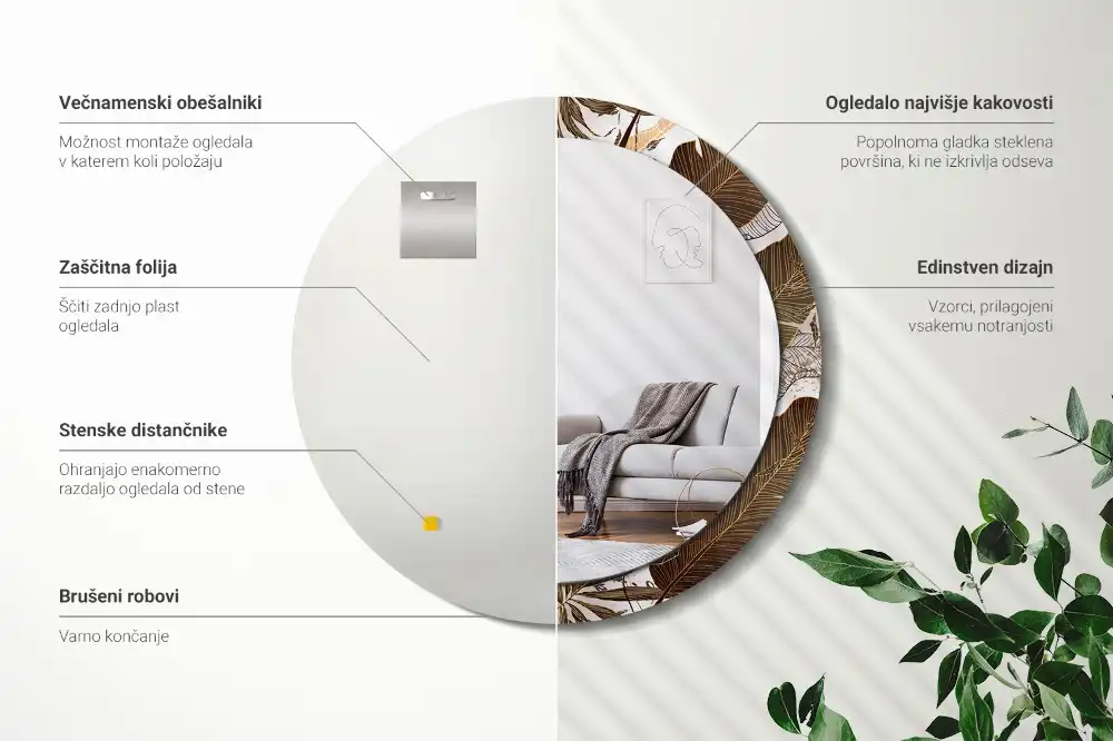 Okroglo okrasno ogledalo Palmovi listi