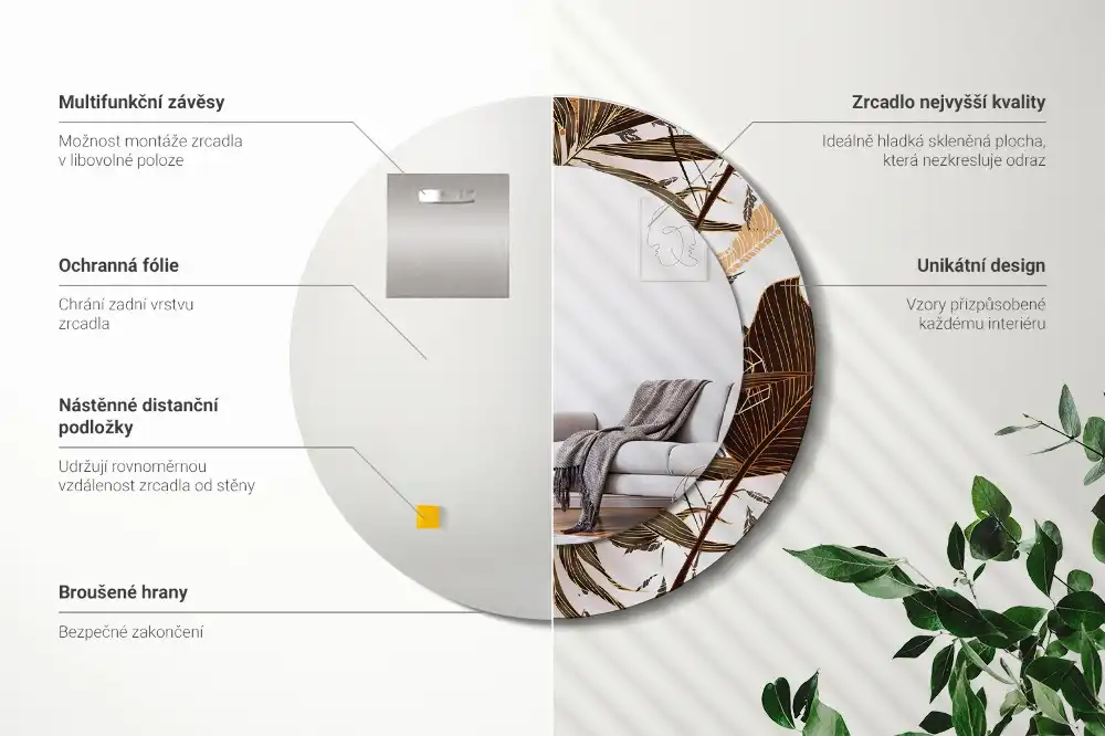 Okroglo okrasno ogledalo Palmovi listi