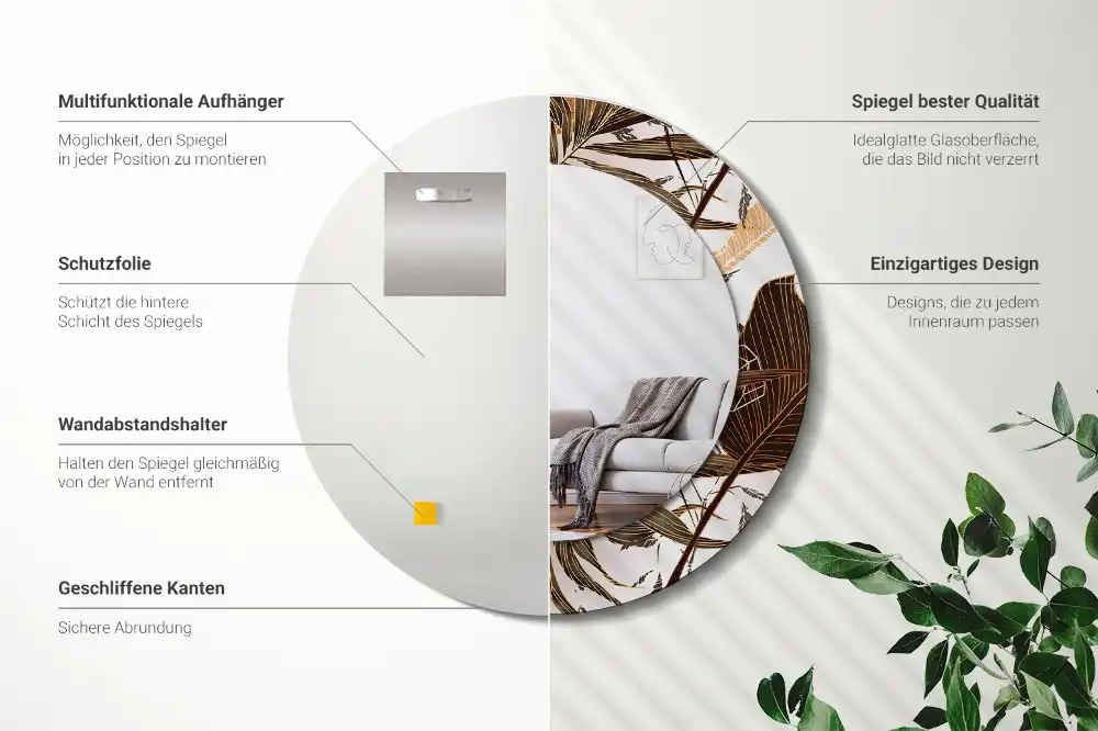 Okroglo okrasno ogledalo Palmovi listi