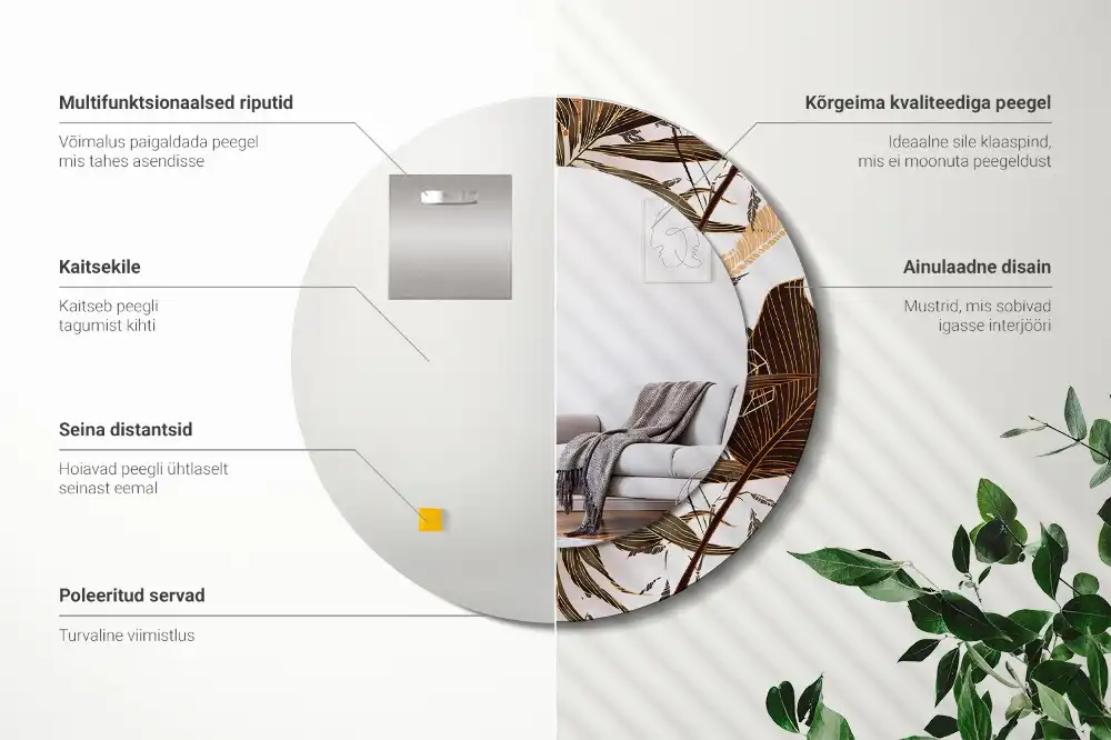 Okroglo okrasno ogledalo Palmovi listi