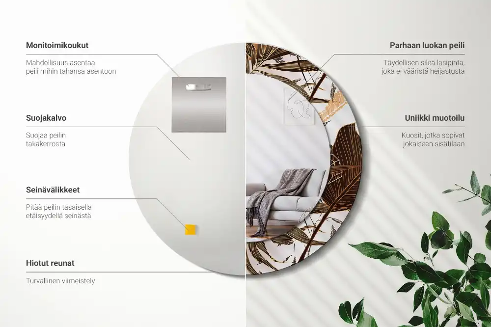 Okroglo okrasno ogledalo Palmovi listi