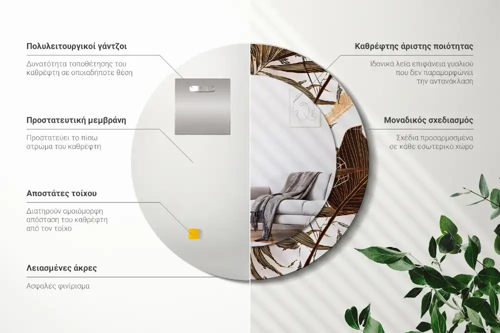 Okroglo okrasno ogledalo Palmovi listi