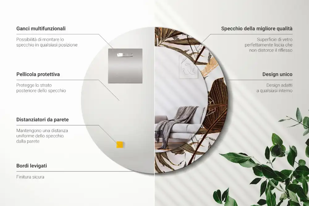 Okroglo okrasno ogledalo Palmovi listi