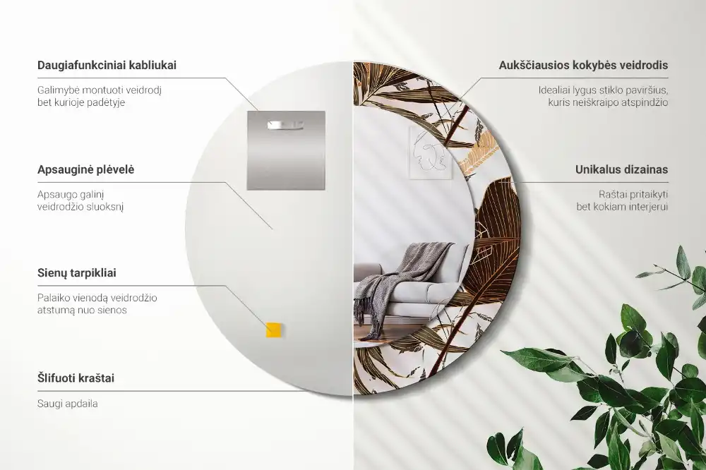 Okroglo okrasno ogledalo Palmovi listi