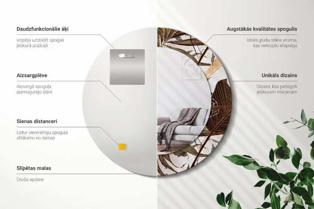 Okroglo okrasno ogledalo Palmovi listi