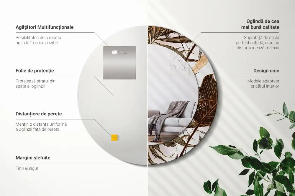 Okroglo okrasno ogledalo Palmovi listi