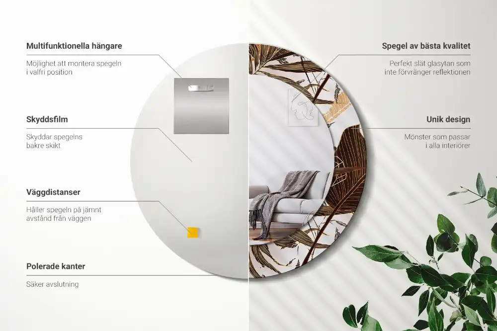 Okroglo okrasno ogledalo Palmovi listi