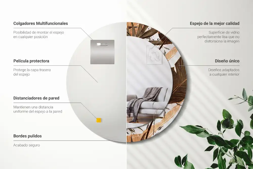 Okroglo okrasno ogledalo Palmovi listi