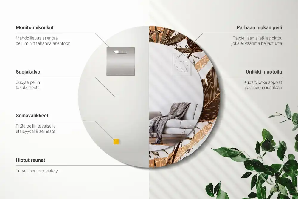 Okroglo okrasno ogledalo Palmovi listi