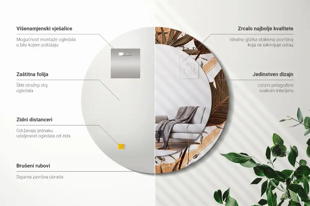 Okroglo okrasno ogledalo Palmovi listi