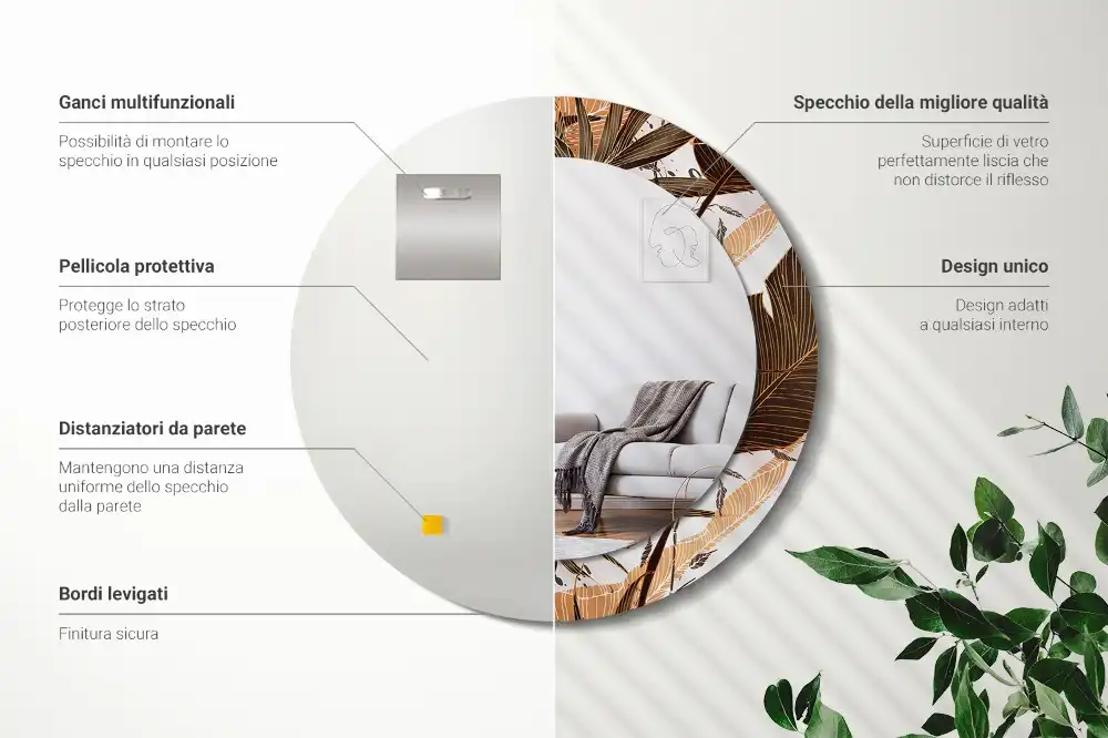 Okroglo okrasno ogledalo Palmovi listi