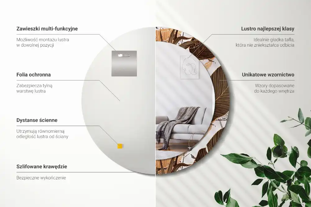 Okroglo okrasno ogledalo Palmovi listi