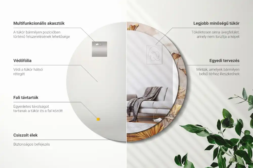 Tiskano okroglo ogledalo Boho listi