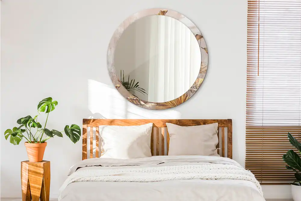 Tiskano okroglo ogledalo Boho listi