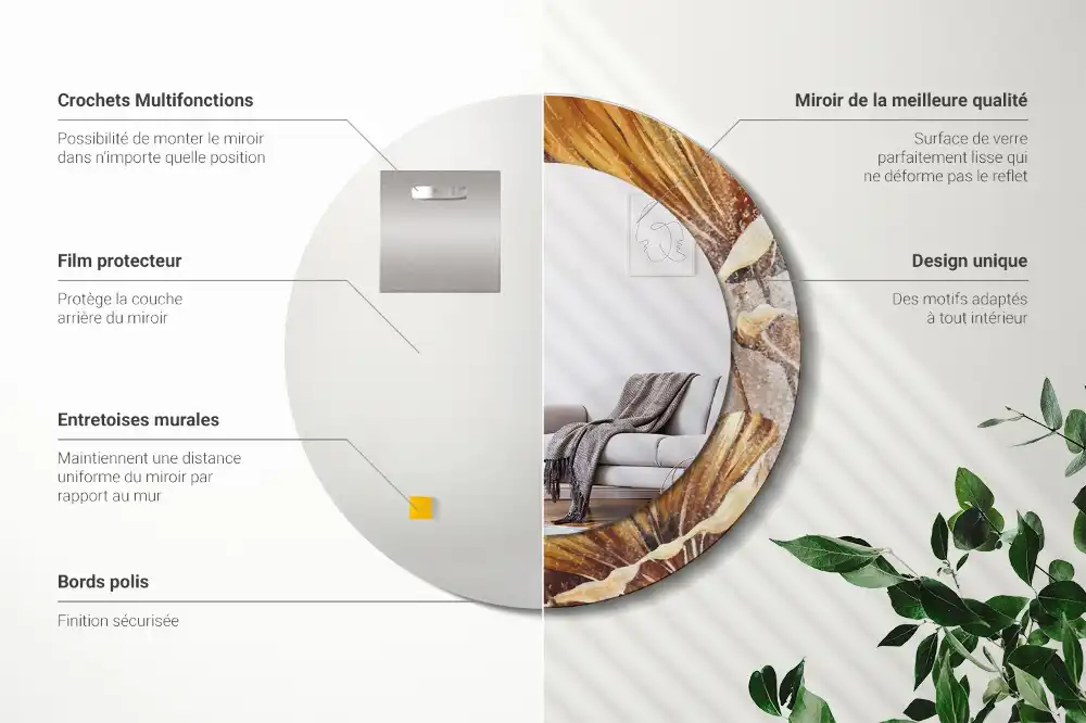 Tiskano okroglo ogledalo Boho listi