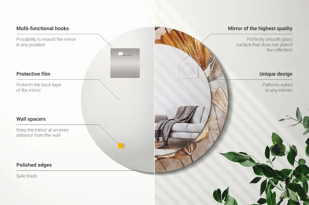 Tiskano okroglo ogledalo Boho listi