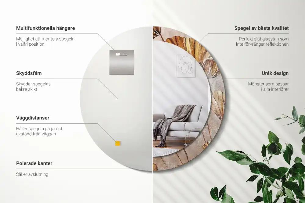 Tiskano okroglo ogledalo Boho listi