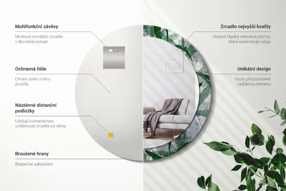 Okroglo okrasno ogledalo Tropski listi