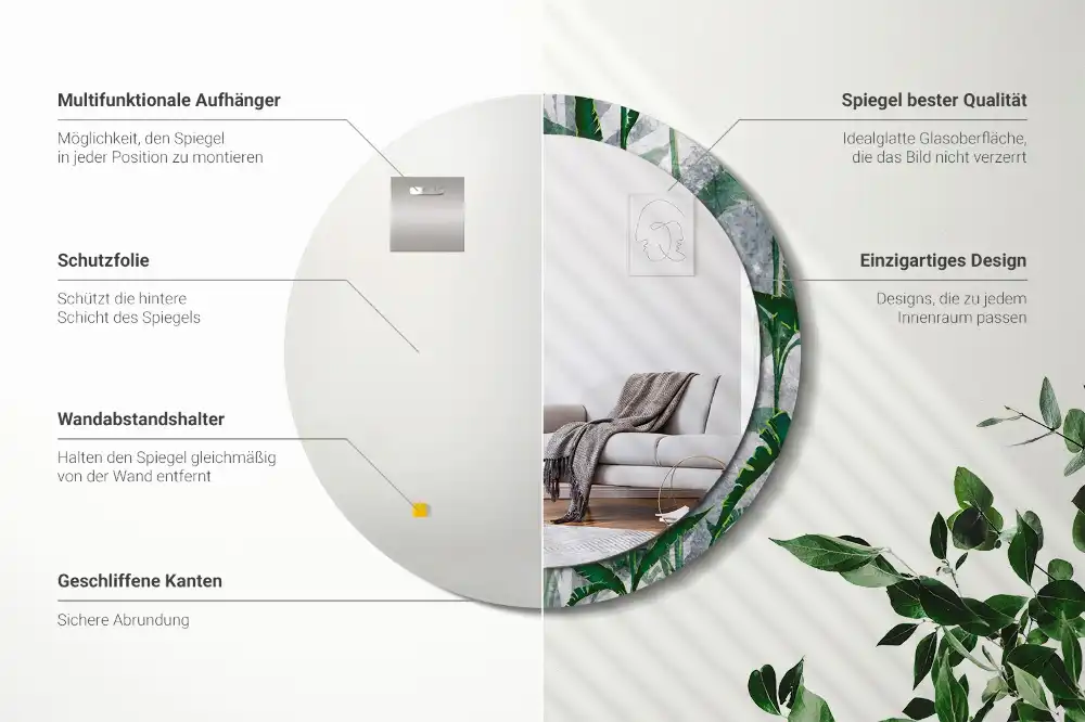 Okroglo okrasno ogledalo Tropski listi