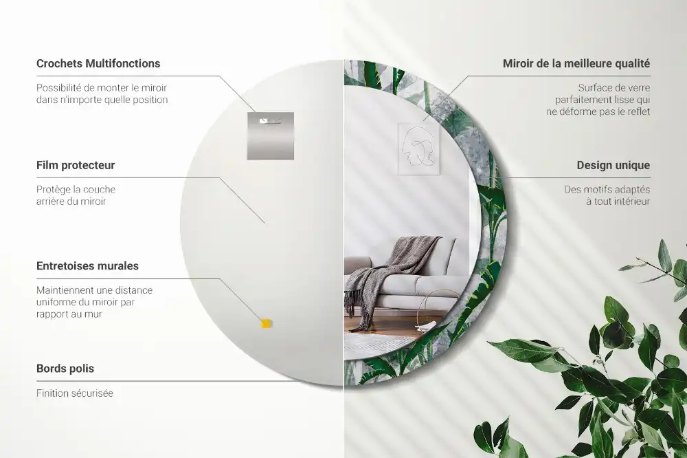 Okroglo okrasno ogledalo Tropski listi