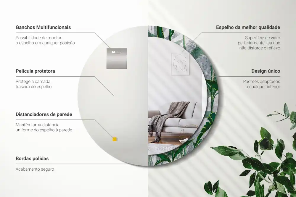 Okroglo okrasno ogledalo Tropski listi