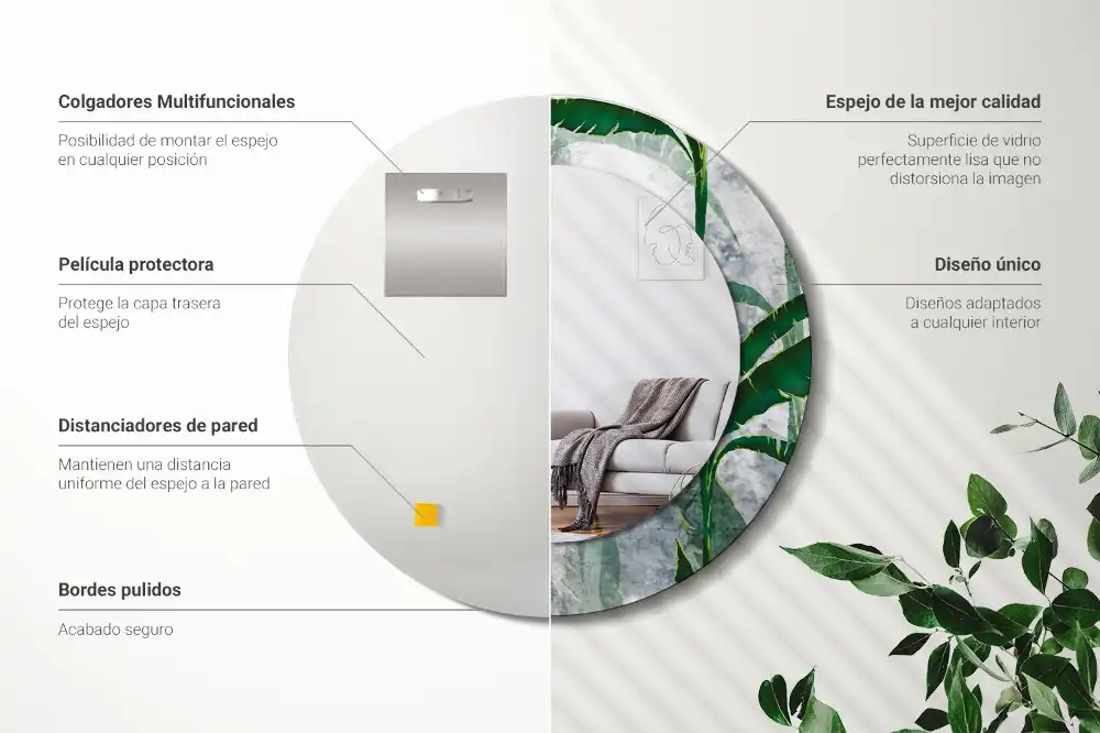 Okroglo okrasno ogledalo Tropski listi