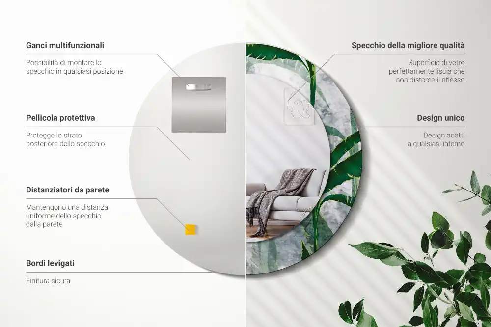 Okroglo okrasno ogledalo Tropski listi