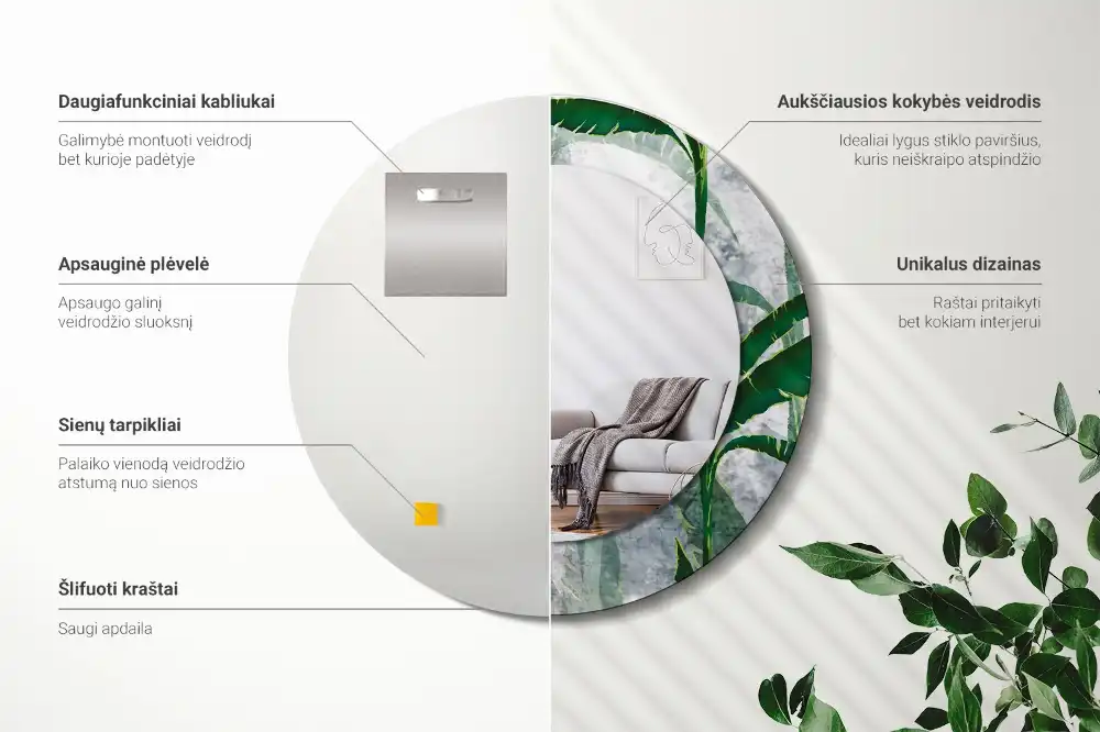 Okroglo okrasno ogledalo Tropski listi