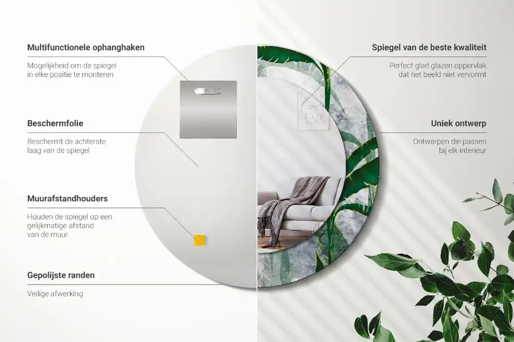 Okroglo okrasno ogledalo Tropski listi