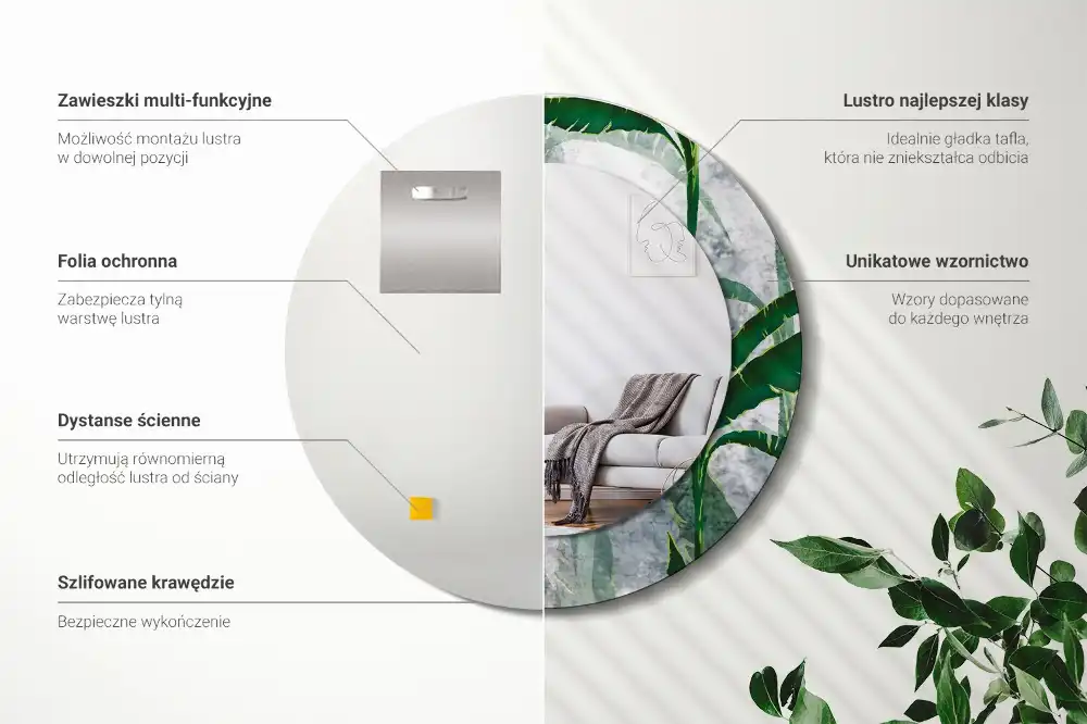 Okroglo okrasno ogledalo Tropski listi