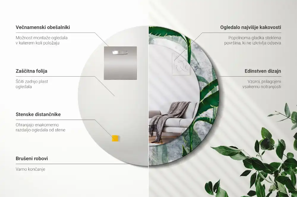 Okroglo okrasno ogledalo Tropski listi