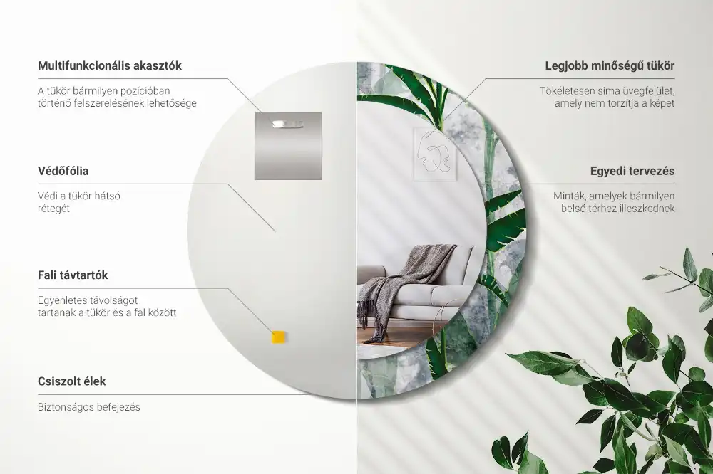 Okroglo okrasno ogledalo Tropski listi