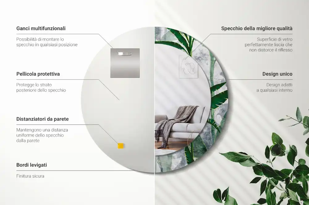 Okroglo okrasno ogledalo Tropski listi