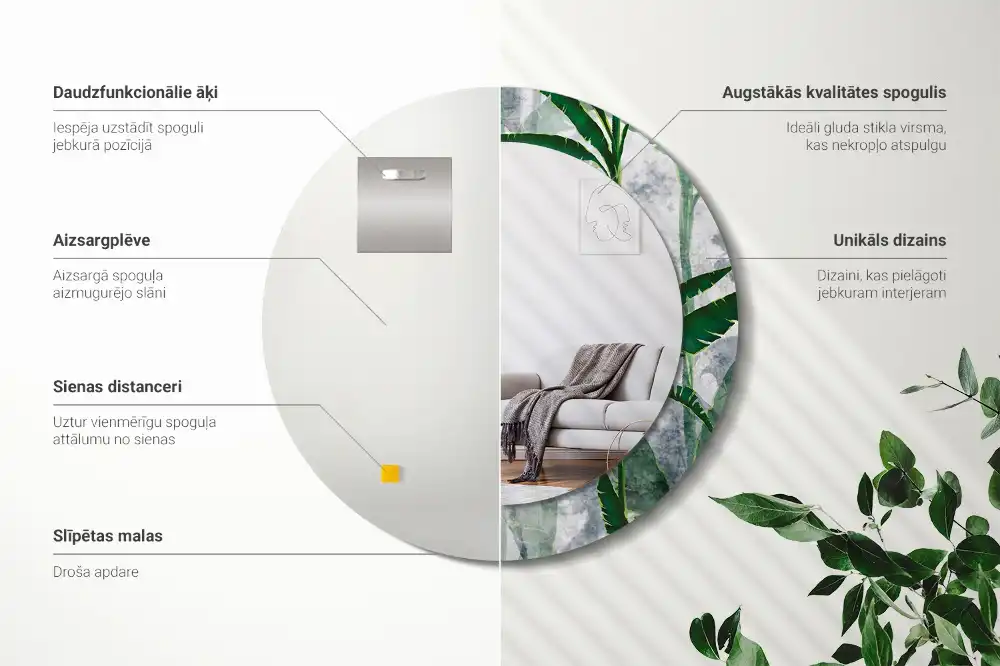 Okroglo okrasno ogledalo Tropski listi